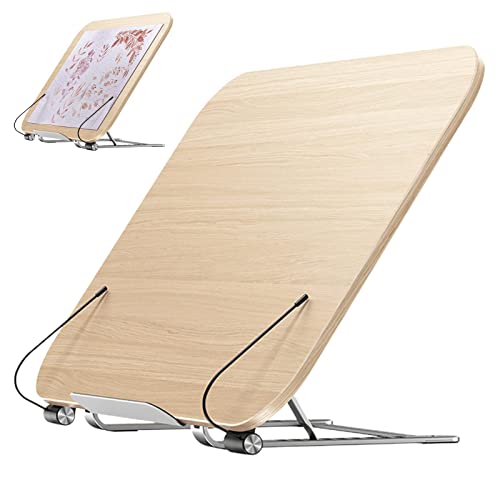 Leseständer, Buchhalter, verstellbar, tragbar, Buchständer, Seitenclip, Skizzen-Zeichenbrett, Küche, Kochen, Rezeptregal, Holz-Laptop-Ständer für den Schreibtisch von Nkmujil