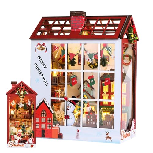 Weihnachten Buchecke Holz Bücherregal Dekor Miniatur Weihnachtshaus Urlaub Buchstützen Holz Puzzle Haus Weihnachten Regal Dekor Weihnachten Buchstütze Dekor Holz Weihnachtsdekor Miniaturhaus von Nkmujil