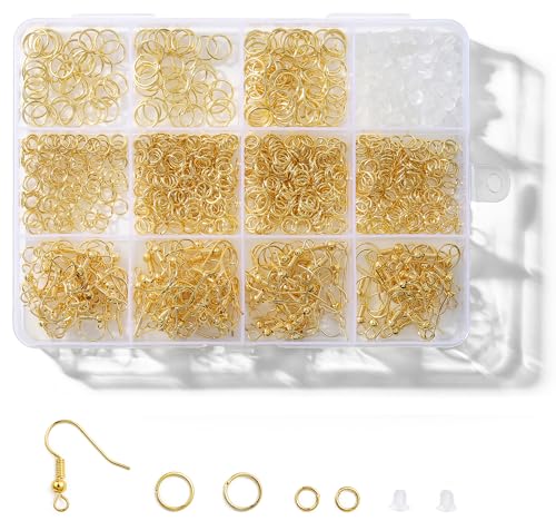 Nkwuire Goldene Ohrringhaken, 890-teiliges Set zur Herstellung von Ohrringen mit hypoallergenen Ohrdraht-Haken, offenen Binderingen und Ohrringverschlüssen für Schmuckherstellung von Nkwuire