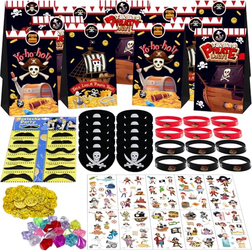 NlsqEU 146Pcs Piraten Party Mitgebsel, Piraten Kindergeburtstag, Piratenparty Kindergeburtstag, Geschenktüten, Silikonarmband, Tattoos Aufkleber, Goldmünzen, Augenklappe, Schnurrbart, Schmucksteine NlsqEU 146Pcs Piraten Party Mitgebsel, Piraten Kindergeburtstag, Piratenparty Kindergeburtstag, Geschenktüten, Silikonarmband, Tattoos Aufkleber, Goldmünzen, Augenklappe, Schnurrbart, Schmucksteine von NlsqEU
