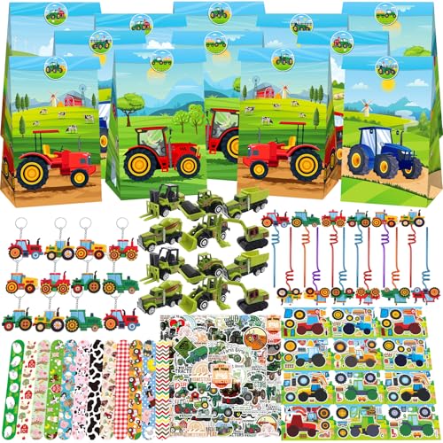NlsqEU Traktor Party Mitgebsel, Trecker Kindergeburtstag, Geschenktüten, Traktor, Schnapparmband, Aufkleber, DIY Aufkleber, Schlüsselanhänger, Straw, Traktor Themen Geburtstagsfeier Zubehör von NlsqEU