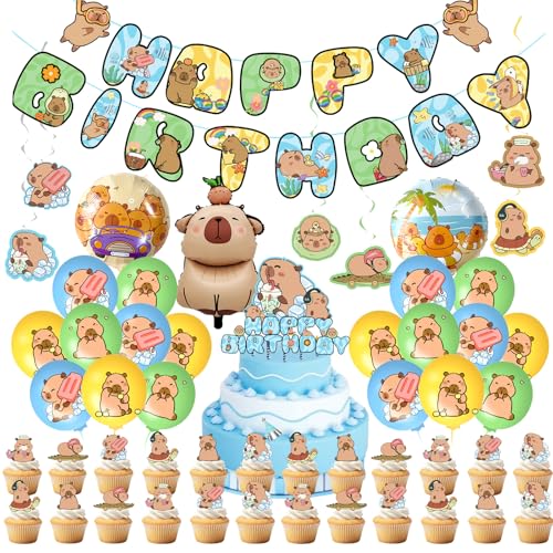 NlsqUK Capybara-Geburtstagsdekorationsset, niedliche Capybara-Party-Dekorationen, einschließlich Happy Birthday-Banner, Spiralen, Kuchendekoration, Luftballons für Kinder-Mottoparty, 53 Stück NlsqUK Capybara-Geburtstagsdekorationsset, niedliche Capybara-Party-Dekorationen, einschließlich Happy Birthday-Banner, Spiralen, Kuchendekoration, Luftballons für Kinder-Mottoparty, 53 Stück von NlsqUK