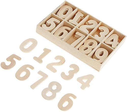 60 Stück 4 cm große Holznummern, glatt, natürliche Holzzahlen, Dekoration, Basteln, Holzzahlen mit Ablageschale für Kunst, Handwerk, DIY, Hochzeit, Display-Dekoration von No Branded
