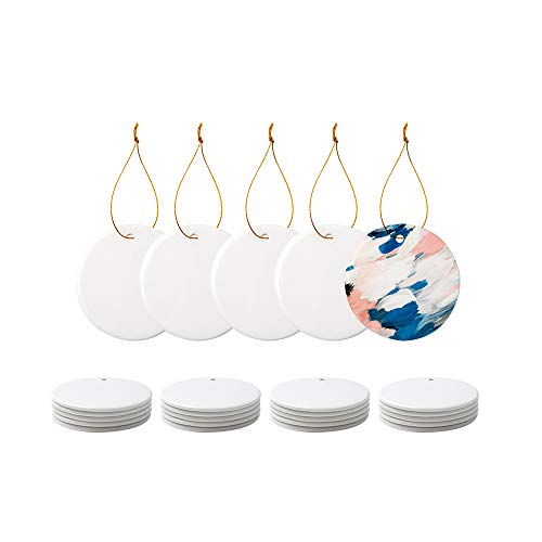 PYD Life Sublimation blanko Ornament weiße Keramik 7,6 cm rund Porzellan Ornament mit goldener Schnur zum Basteln DIY personalisierte Dekoration Bulk 25 Stück PYD Life Sublimation blanko Ornament weiße Keramik 7,6 cm rund Porzellan Ornament mit goldener Schnur zum Basteln DIY personalisierte Dekoration Bulk 25 Stück von PYD Life