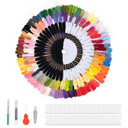 306 Stickgarn set, 200 Bunt Garn und 48 Schwarz Weiße Garn für Armbänder Selber Machen Stickerei Basteln Crafts Set Arts Kreuzstich, Drahtplatte Threads Nähgarne Häkeln Zubehö von Noa Home Deco