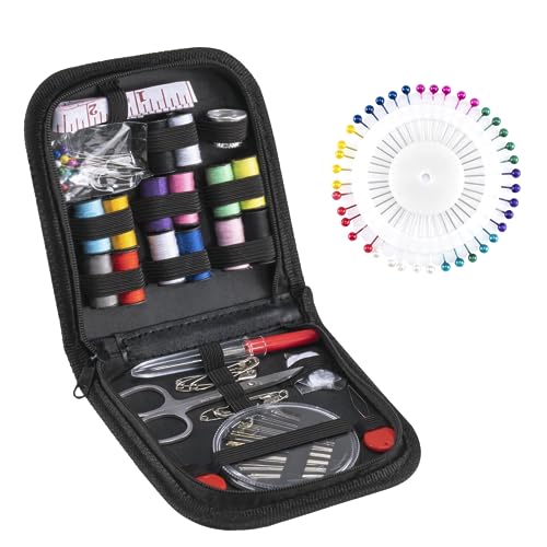 Nähset 108PCS Nähzubehör 14 Spulen Faden Komplettes Mini Nähzeug für Anfänger, Reisende, Verwandte und Freunde, Schwarz (B-108 Pieces) von Noa Home Deco