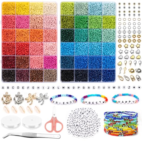 Noa Home Deco 16000+ Stück Perlen für Armbänder, 3mm Perlen Bunte Set zum Auffädeln, 300 Buchstabenperlen, Beads set mit Elastischen Schnüre & Schere für Kinder Erwachsene Weihnachten Geburtstage von Noa Home Deco