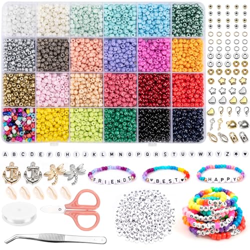 Noa Home Deco 4000+ Stück Perlen für Armbänder, 4mm Perlen Bunte Set zum Auffädeln, 300 Buchstabenperlen, Beads set mit Elastischen Schnüre & Schere für Weihnachten Kinder Erwachsene Geburtstage von Noa Home Deco