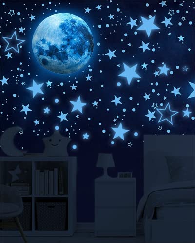 Noa Home Deco Leuchtende Aufkleber, 1049 Stück, Dunkeln Sterne, Selbstklebende Aufkleber für Kinder, Fluoreszierende Aufkleber für die Deckendekoration von Kinderzimmern, Blau von Noa Home Deco