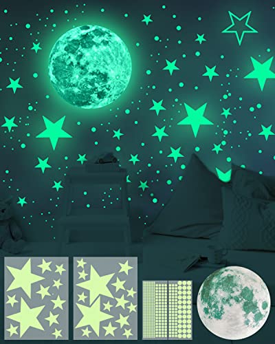Noa Home Deco Leuchtende Aufkleber, 435 Stück, Dunkeln Sterne, Selbstklebende Aufkleber für Kinder, Fluoreszierende Aufkleber für die Deckendekoration von Kinderzimmern, Grün, 29 * 23 * 0.5cm von Noa Home Deco