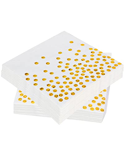 60 Stücke Servietten Gold Dots,3-lagig Golden Foiled Papierservietten Paper Napkins,Servietten weiß für Deko Party,Geburtstag, Hochzeit und Feiertagsfeier(33x33cm) von Noa Home Deco