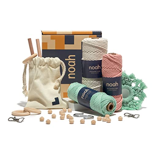 noah Makramee-Kit – Enthält Baumwoll Makramee Schnur, Zubehör, Holzstangen und Anleitung – Pastell Farben von Noah's Box