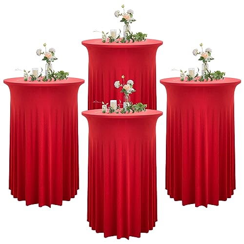 Nobed HHT Cocktail-Tischdecken aus Spandex, rund, 81,3 cm hoch, knitterfrei, Stretch-Tischdecken für Cocktail-Party, Hochzeit, Bankett, Geburtstag, Rot, 4 Stück von Nobed HHT