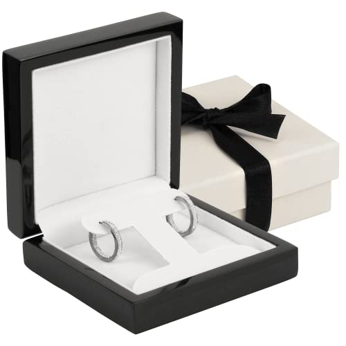 Edle Ohrring-Box aus Klavierholz – luxuriöse französische Clip-Ohrring-Geschenkbox mit wendbarem Pad für Anhänger – Schmuck-Geschenkbox für Ohrringe oder Anhänger – kommt mit zweiteiligem Packer und von Noble Pack