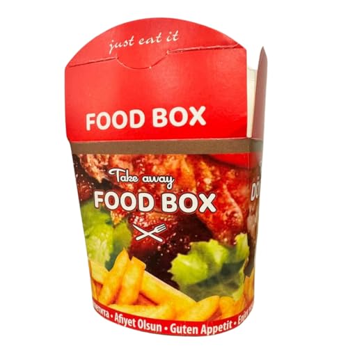 NoblesBox Döner Box Takeaway-Verpackung für Kebab, Pasta & mehr, 750 ml (26 oz), Classic Rot & Natural Elegant Varianten, Fettabweisend & Stabil, Faltbox, Pappbox, Asiabox (Klassik, 100) von NoblesBox