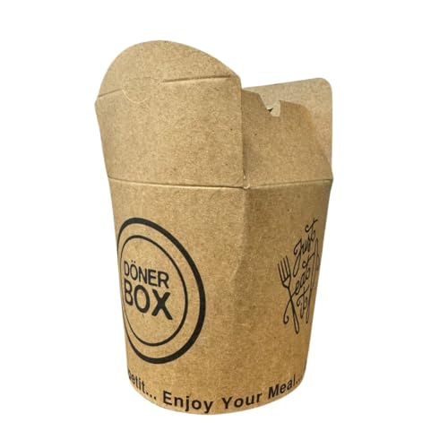 NoblesBox Döner Box Takeaway-Verpackung für Kebab, Pasta & mehr, 750 ml (26 oz), Classic Rot & Natural Elegant Varianten, Fettabweisend & Stabil, Faltbox, Pappbox, Asiabox (Natural, 100) von NoblesBox