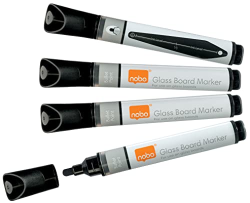 Nobo Liquid Ink Whiteboard-Marker für Glas-Whiteboards, 3 mm Rundspitze, 4er-Set, trocken abwischbar, Non-Permanent-Stift für Präsentationen in der Schule oder im Büro, schwarz, 1905322 Nobo Liquid Ink Whiteboard-Marker für Glas-Whiteboards, 3 mm Rundspitze, 4er-Set, trocken abwischbar, Non-Permanent-Stift für Präsentationen in der Schule oder im Büro, schwarz, 1905322 von Nobo