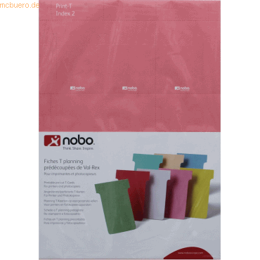 Nobo T-Karte Gr. 2 bedruckbar 20 Bögen mit 9 Karten = 180 Karten rosa von Nobo