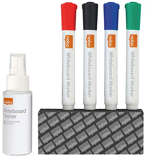 Nobo Whiteboard Zubehör Starter-Kit, Reinigungs- und Pflegeset, Enthält 4 Markerstifte, Tafelwischer und Whiteboard-Reinigungsspray, 1903798 von Nobo