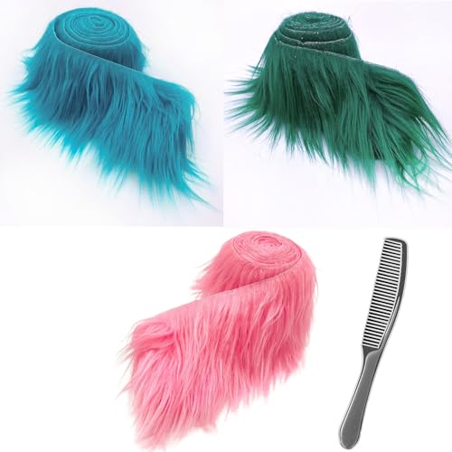 3 stück Kunstfell Wichtelbart zum Basteln, 2 Zollx59 Zoll Furry Faux Fur Precut Strips, Fellband Kunstfell Band, Fell Langhaarplüsch Fellstoff fur bart wichtel,Santa Hair,Dwarf DIY Deko von Nocyclonic