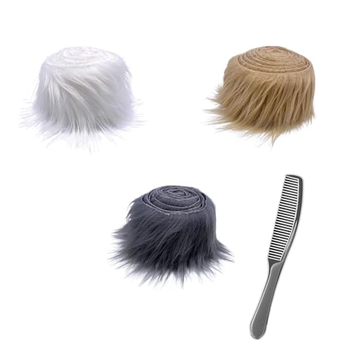 3 stück Kunstfell Wichtelbart zum Basteln, 2 Zollx59 Zoll Furry Faux Fur Precut Strips, Fellband Kunstfell Band, Fell Langhaarplüsch Fellstoff fur bart wichtel,Santa Hair,Dwarf DIY Deko von Nocyclonic