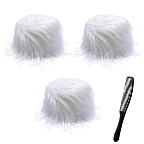 3 stück Kunstfell Wichtelbart zum Basteln, 2 Zollx59 Zoll Furry Faux Fur Precut Strips, Fellband Kunstfell Band, Fell Langhaarplüsch Fellstoff fur bart wichtel,Santa Hair,Dwarf DIY Deko von Nocyclonic