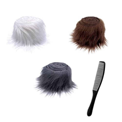 3 stück Kunstfell Wichtelbart zum Basteln, 2 Zollx59 Zoll Furry Faux Fur Precut Strips, Fellband Kunstfell Band, Fell Langhaarplüsch Fellstoff fur bart wichtel,Santa Hair,Dwarf DIY Deko von Nocyclonic