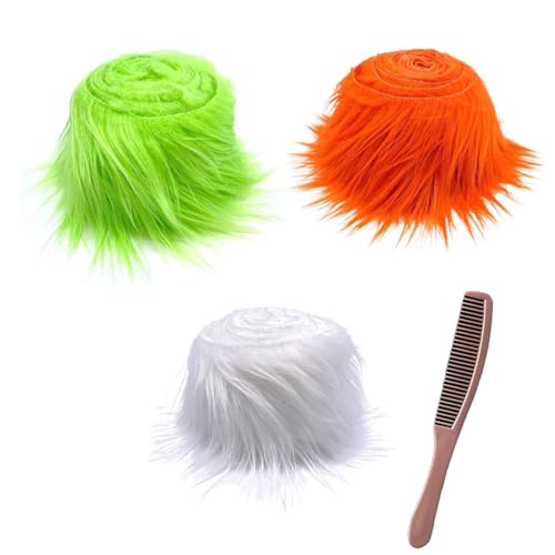 3 stück Kunstfell Wichtelbart zum Basteln, 2 Zollx59 Zoll Furry Faux Fur Precut Strips, Fellband Kunstfell Band, Fell Langhaarplüsch Fellstoff fur bart wichtel,Santa Hair,Dwarf DIY Deko von Nocyclonic