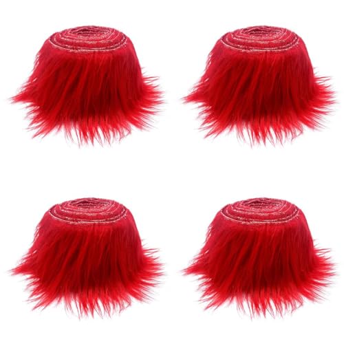 Nocyclonic 4 Stück Furry Faux Craft Plüschstoff Kunstleder, 150x5cm Kunstfell Zum Basteln, Faux Fur Langhaarplüsch fur Nähen,DIY Dekorieren, Dekoband Plüsch Trim Stoffrolle (Big Red,4Stück) von Nocyclonic