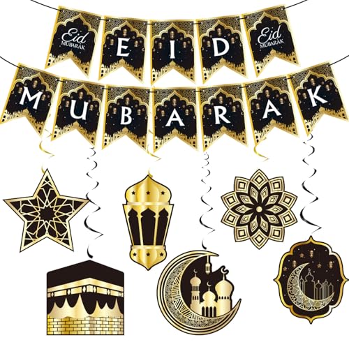 Ramadan Deko Set - Eid Dekoration Ramadan Mubarak Banner, Ramadan Girlande, Ramadan Foto-Requisiten,Gold Stern Mond Ramadan Dekorationen für Eid Festival Party Dekoration (AB) von Nocyclonic