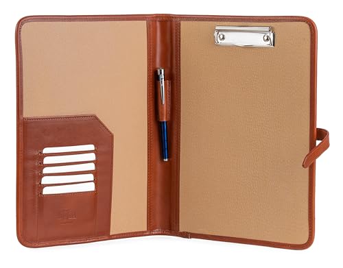 A4 Leder Klemmbrettmappe Cognac – Handgemachte Leder Notizmappe mit Klemme & luxuriöse Leder Schreibunterlage – Leder Schreibplatte, A4 Klemmbrett Leder & Dokumentenhalter Leder - Noda von Noda