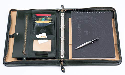 Dokumentenmappe aus italienischem Leder, mit Reißverschluss, A4, Padfolio mit 4 Ringen, Leder mit Griff grün Dokumentenmappe aus italienischem Leder, mit Reißverschluss, A4, Padfolio mit 4 Ringen, Leder mit Griff grün von Noda