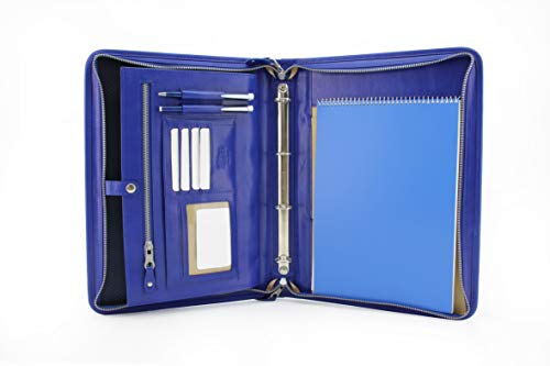 Leder Organizer Dokumentenmappe A4 Leder Portfolio Halter Tablet Hülle Leder Ordner 4 Ringbuch (blau) von Noda