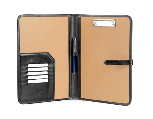 A4 Leder Klemmbrettmappe Schwarz – Handgemachte Leder Notizmappe mit Klemme & edle Schreibunterlage – Leder Schreibplatte, A4 Klemmbrett Leder & Dokumentenhalter Leder – Premium Organizer von Noda