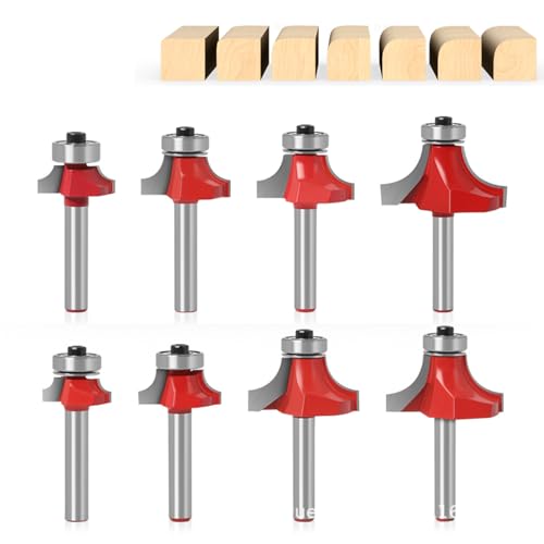 8 Stück Abrundfräser 6mm Schaft, Hartmetall Radiusfräser mit Kugellager Rundfräser, Runde Über Fräser Bits Oberfräsen Bits, Rundfräser für Zimmerei Fasen Holzbearbeitung Trimmen (6MM) von Noeborty