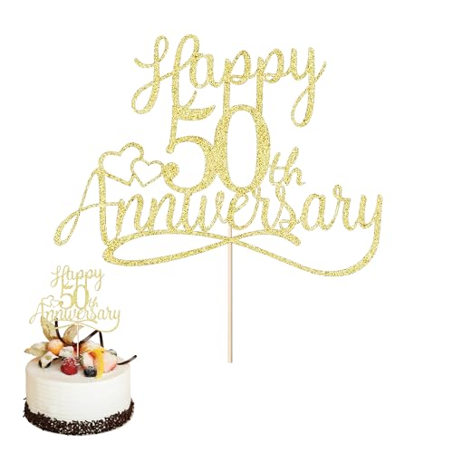 1 x goldener Glitzer-Kuchenaufsatz zum 50. Hochzeitstag, Party-Dekorationen, schafft romantische Atmosphäre, Geburtstagsparty-Dekoration für Meilenstein-Events von Noenaeni