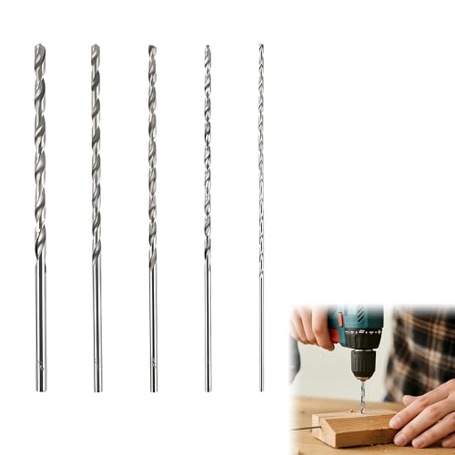 5 x extra lange Bohrer für Tiefloch-Holzbearbeitungsanwendungen, 150 mm langes Holzbohrer-Set, 2 mm, 3 mm, 3,5 mm, 4 mm, 5 mm, Spiralbohrer-Sets für Metall, Holz, Kunststoff von Noenaeni