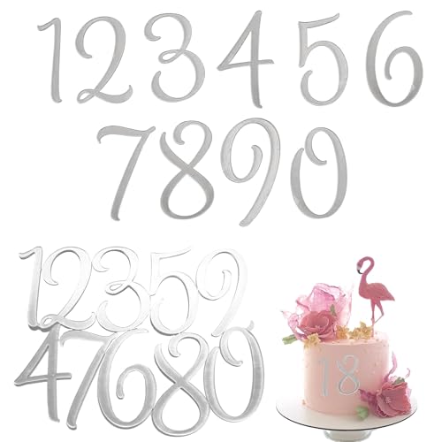 Tortenaufsätze mit Zahlen von 0 bis 9, langlebig und wiederverwendbar, Acryl, Zahlen-Kuchenaufsätze für jedes Alter, Dekorationen, Cupcake-Topper für Geburtstag, Hochzeit, Babyparty, Partyzubehör von Noenaeni