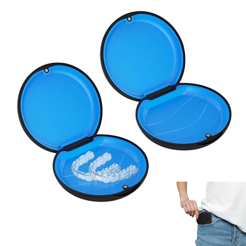 Zahnersatzbox mit Magnetverschluss, tragbar, kieferorthopädische Halterungsbehälter für Invisalign Aligner, Nachtschutz, Zahnschutz, Zahngeräte, 2 Stück (schwarze Schale, blaue Silikon-Pads) von Noenaeni