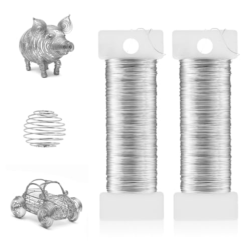 Nogeqi 0,3mm x 100m Dünner Draht Zum Basteln, 2 Rollen Schmuck Basteldraht Dünn Silber, Schmuckdraht Perlendraht, Silberdraht Floristendraht Für Modellbau Weihnachten Handwerk Pflanzen (50m/Rolle) von Nogeqi