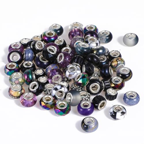 Nogeqi 100 Stück Perlen Großes Loch Europäische Perlen Strass Großlochperlen, 15mm Acrylperlen mit Großem Loch, Harz Rondelle Spacer Perlen, European Beads für DIY Armbänder Halsketten Schmuck von Nogeqi
