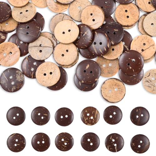 Nogeqi 100 Stück Kokosknöpfe 20mm Natürliche, Braun Knöpfe Holz zum Annähen, Vintage Holzknöpfe Natur, Naturholzknöpfe Runde Form, Natural Coconut Shell Wooden Buttons für Basteln Handgefertigt von Nogeqi