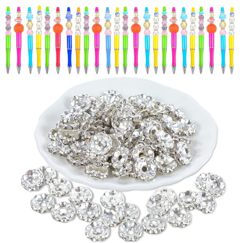 Nogeqi 100 Stück Strass Zwischenperlen für Armbänder 10mm Silber Metall Spacer Perlen zum Auffädeln Rondelle Perlenkappen Glitzer Metallperlen Kristall Abstandsperlen für DIY Armband Halskette Schmuck Nogeqi 100 Stück Strass Zwischenperlen für Armbänder 10mm Silber Metall Spacer Perlen zum Auffädeln Rondelle Perlenkappen Glitzer Metallperlen Kristall Abstandsperlen für DIY Armband Halskette Schmuck von Nogeqi