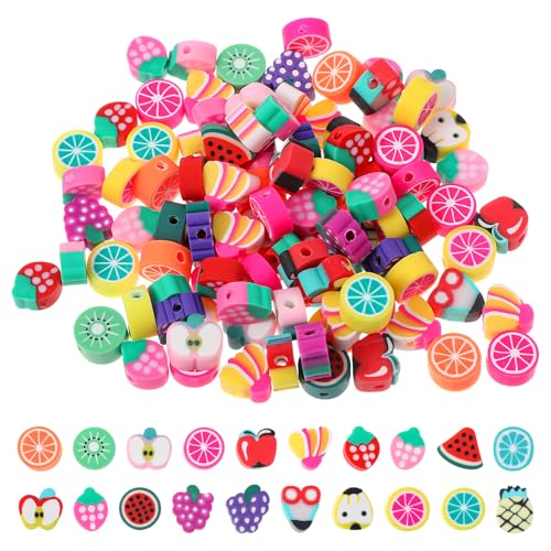 Nogeqi 100 Stück gemischte Obstperlen, bunte Obst-Anhänger, Polymer-Ton-Perlen für Schmuckherstellung, Halsketten, Armbänder, Ohrringe, Basteln, DIY von Nogeqi