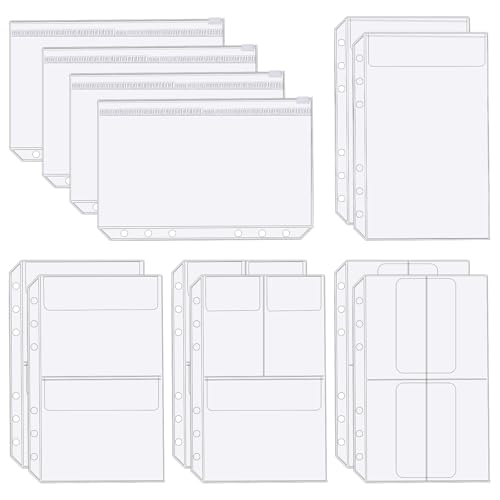 Nogeqi 12 Stück A5 Bindertaschen Wasserdichter 6 Löcher Binder Taschen, Kunststoff Binder Reißverschluss Mappe, Loseblatt Taschen A5 Binder Pockets für Rechnungen, Karten, Dateien von Nogeqi