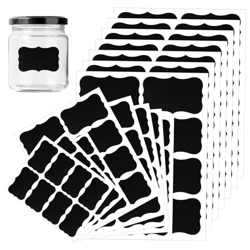 Nogeqi 120 Stück Selbstklebende Etiketten Wasserdichte Tafel Aufkleber, Etiketten Selbstklebend zum Beschriften für Gläser, Abziehbar Chalkboard Black Labels for Jars, Küche Gewürzgläser, Marmeladen von Nogeqi