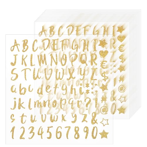 Nogeqi 1215 Stück Gold Buchstaben Aufkleber Glitzer, Groß Vinyl Klebebuchstaben Gold, Selbstklebend Buchstaben Sticker Goldene Zahlen Aufklebe Für Diy Handgemachte Scrapbooking Grußkarten (15 Blätter) von Nogeqi