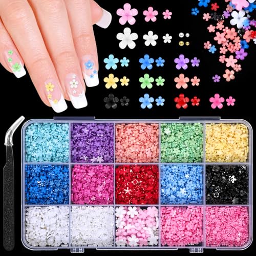 Nogeqi 15 Gitter Blumen Nail Charms Nägel Strass, 3d Blume Nagel Charms Nail Art Charms Nagelkunst Perlen, Bunte Harz 3d Gel Nails Arts Flower Süßer Acryl Nail Gems Charme Diy Dekoration Set von Nogeqi