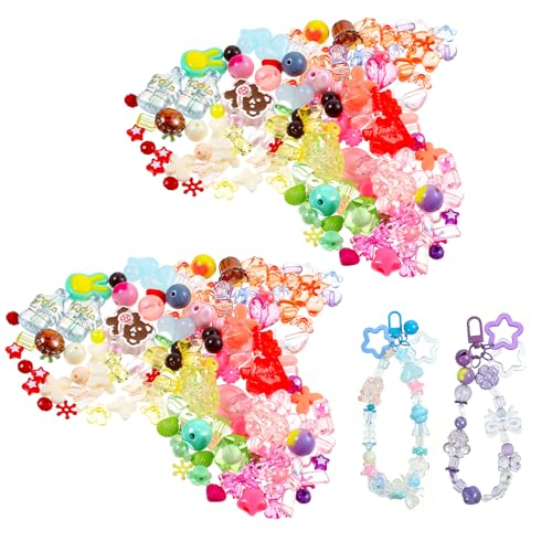 Nogeqi 170~230 Stück Bunte Perlen Charms, Sortierte Acrylperlen Herz Schmetterling Beads Charms Süße Runde DIY Beads Bracelet Perlen für Armbänder Handyketten Schmuckherstellung von Nogeqi