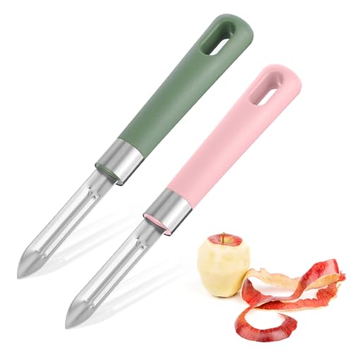 Nogeqi 2 Stück Edelstahl Sparschäler Kartoffel, 17cm Kartoffelschäler Mit Rutschfestem Griff, Schäler Küche Gemüseschäler, Potato Peeler Spargelschäler für Obst Küchenhelfer (Grün Rosa) von Nogeqi